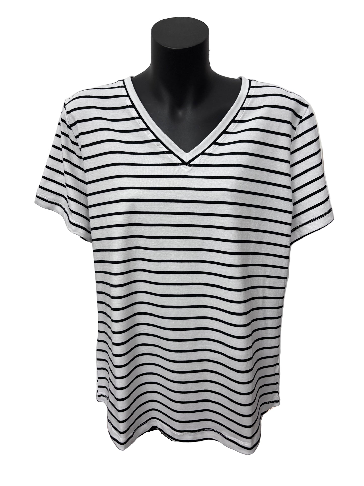 Black and white striped V neck T-Shirt