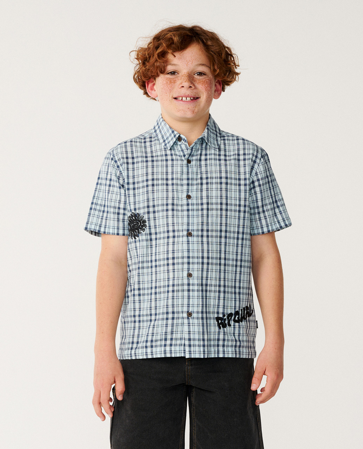 Rip Curl short sleeve button up embroidered check boys
