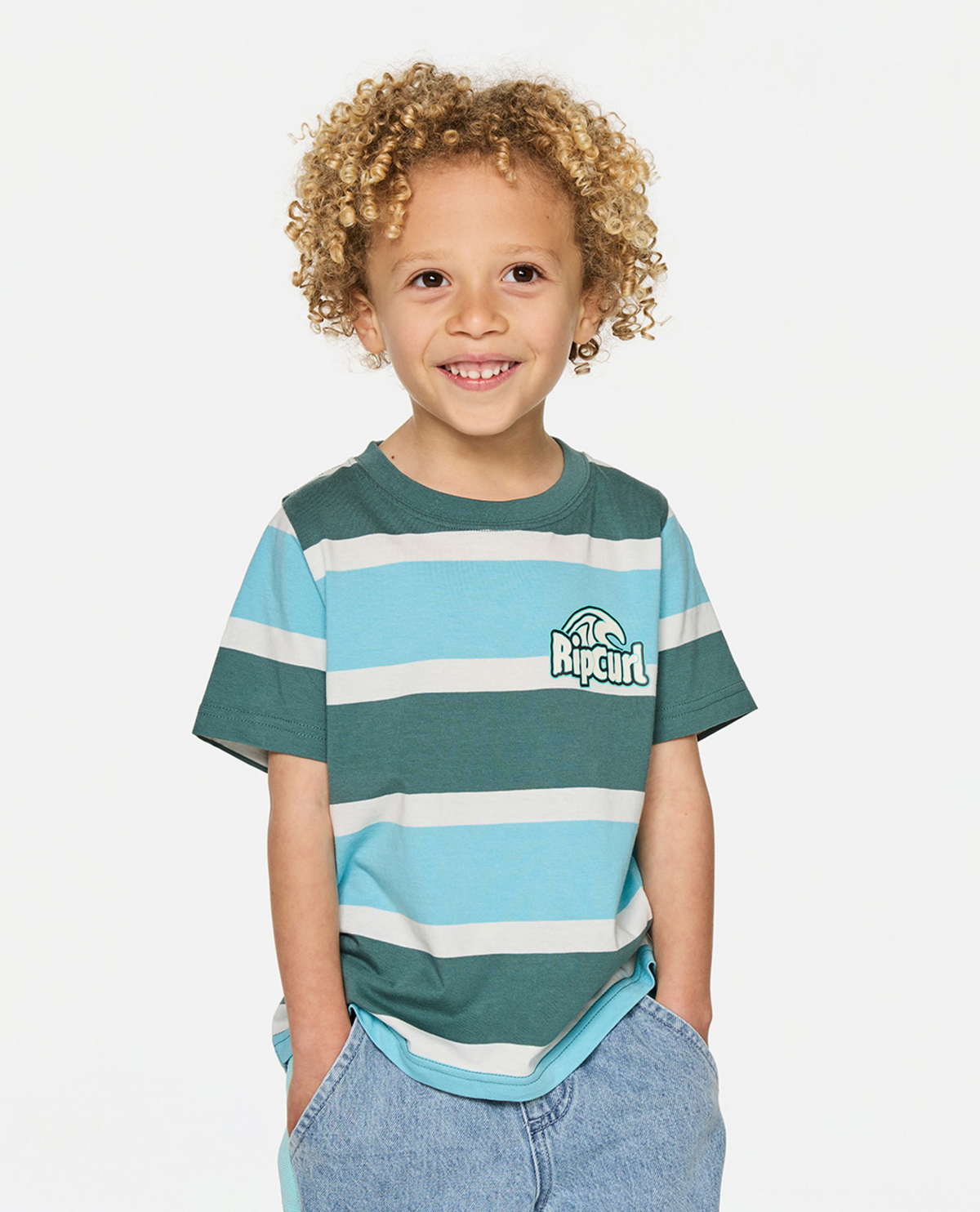Rip Curl striped blue green tee boy front print