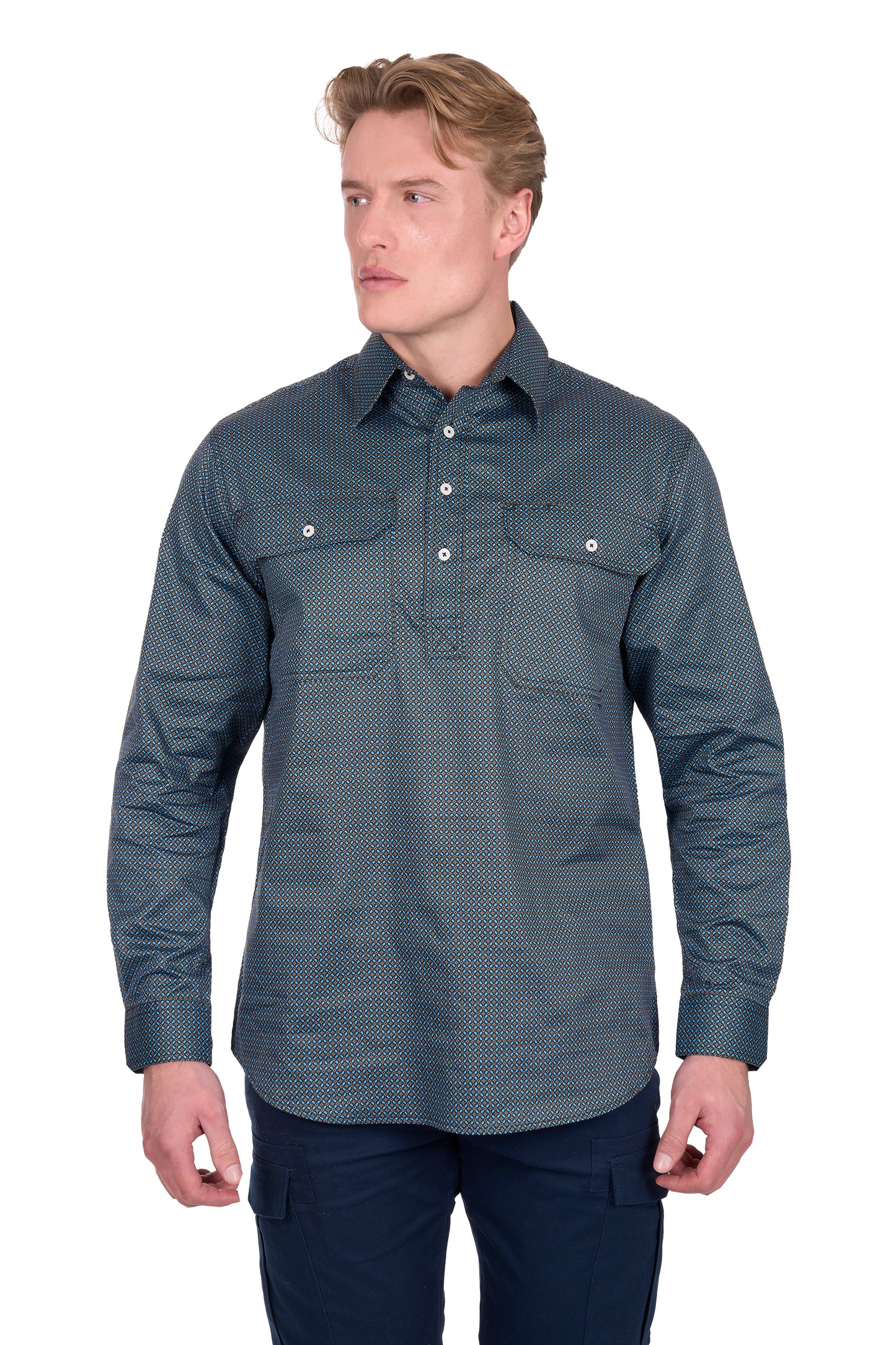 Hard Slog Mens Blake 1/2 Placket LS Shirt