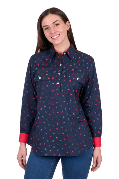 Hard Slog Womens Cherry 1/2 Placket LS Shirt