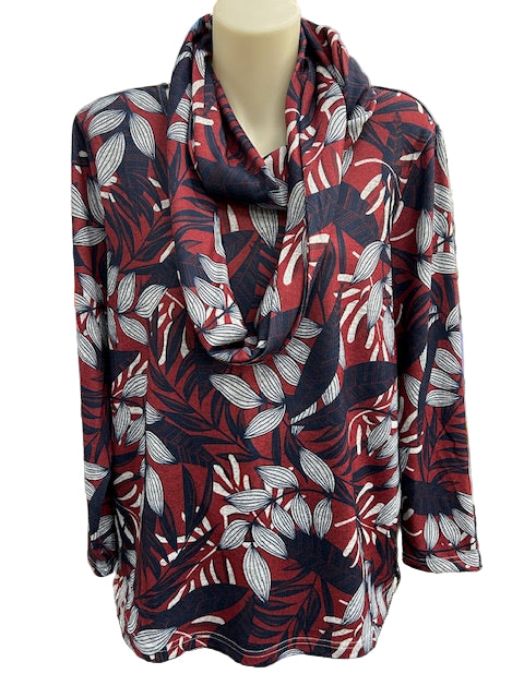 Jillian Leaf Print Top and Infinity Scarf