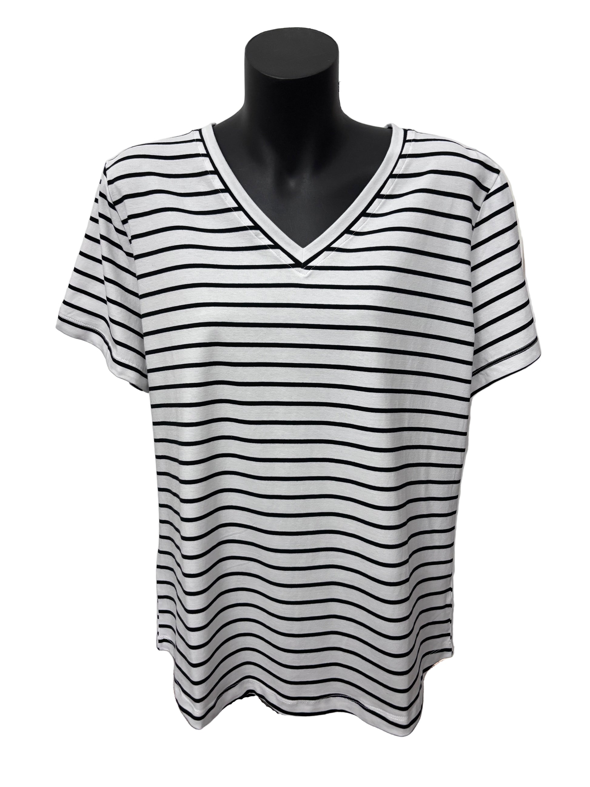 Black and white striped V neck T-Shirt