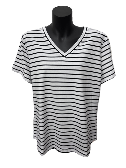 Black and white striped V neck T-Shirt
